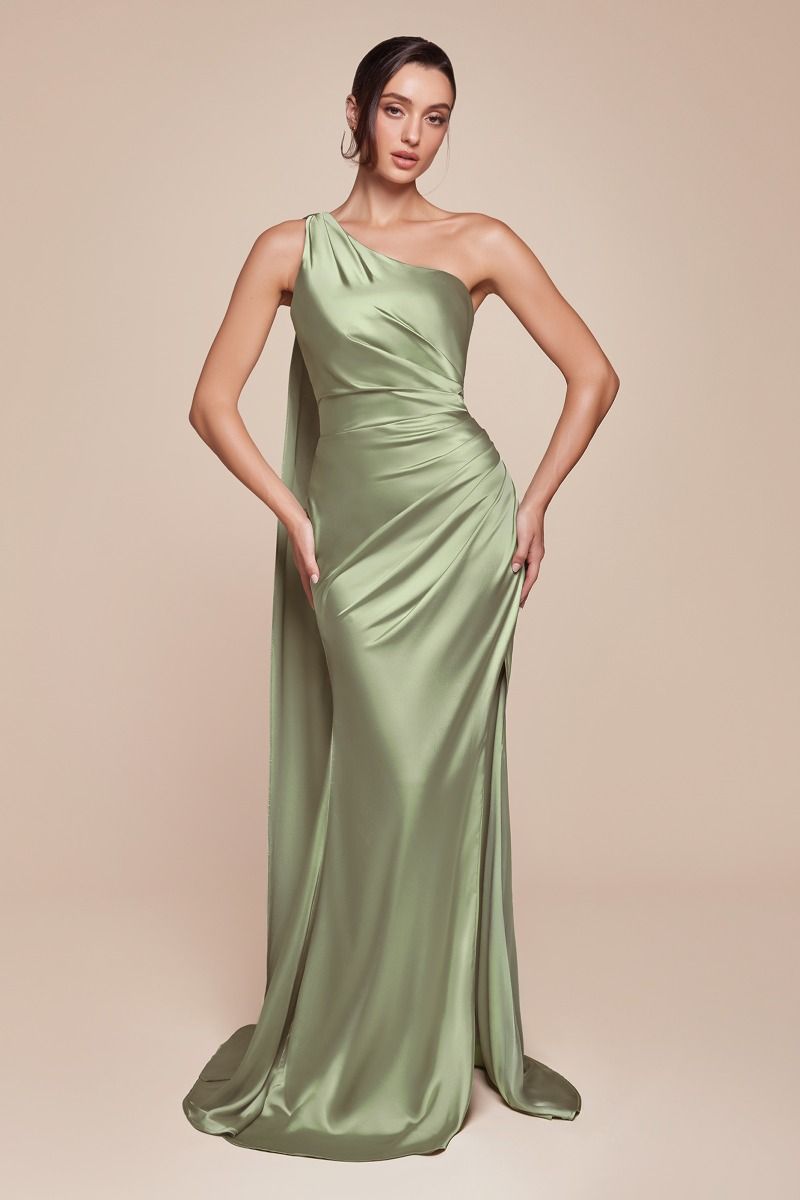 LA Satin Halter One Shoulder Sage