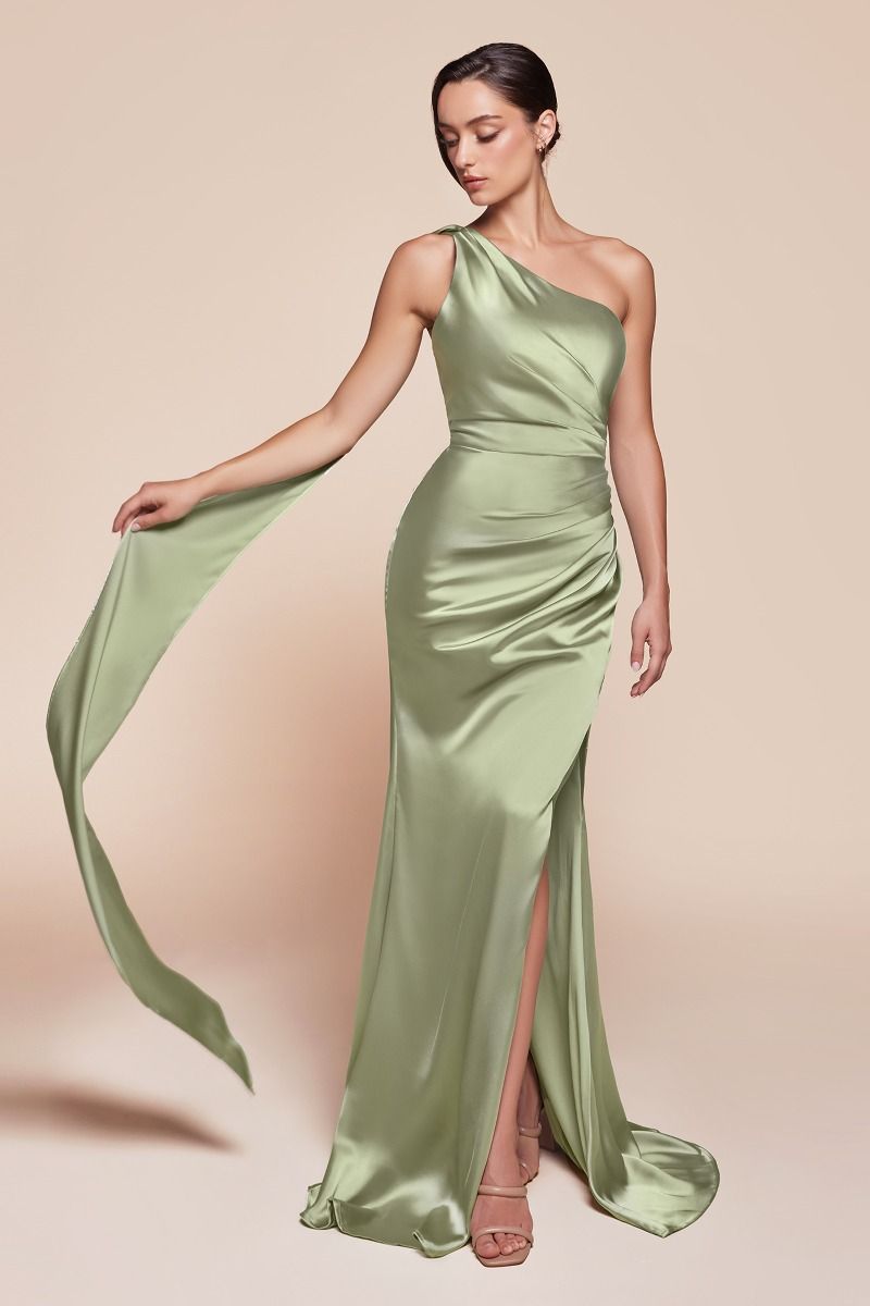 LA Satin Halter One Shoulder Sage