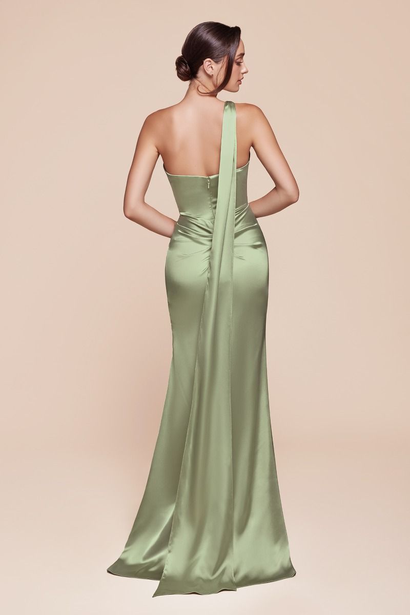 LA Satin Halter One Shoulder Sage