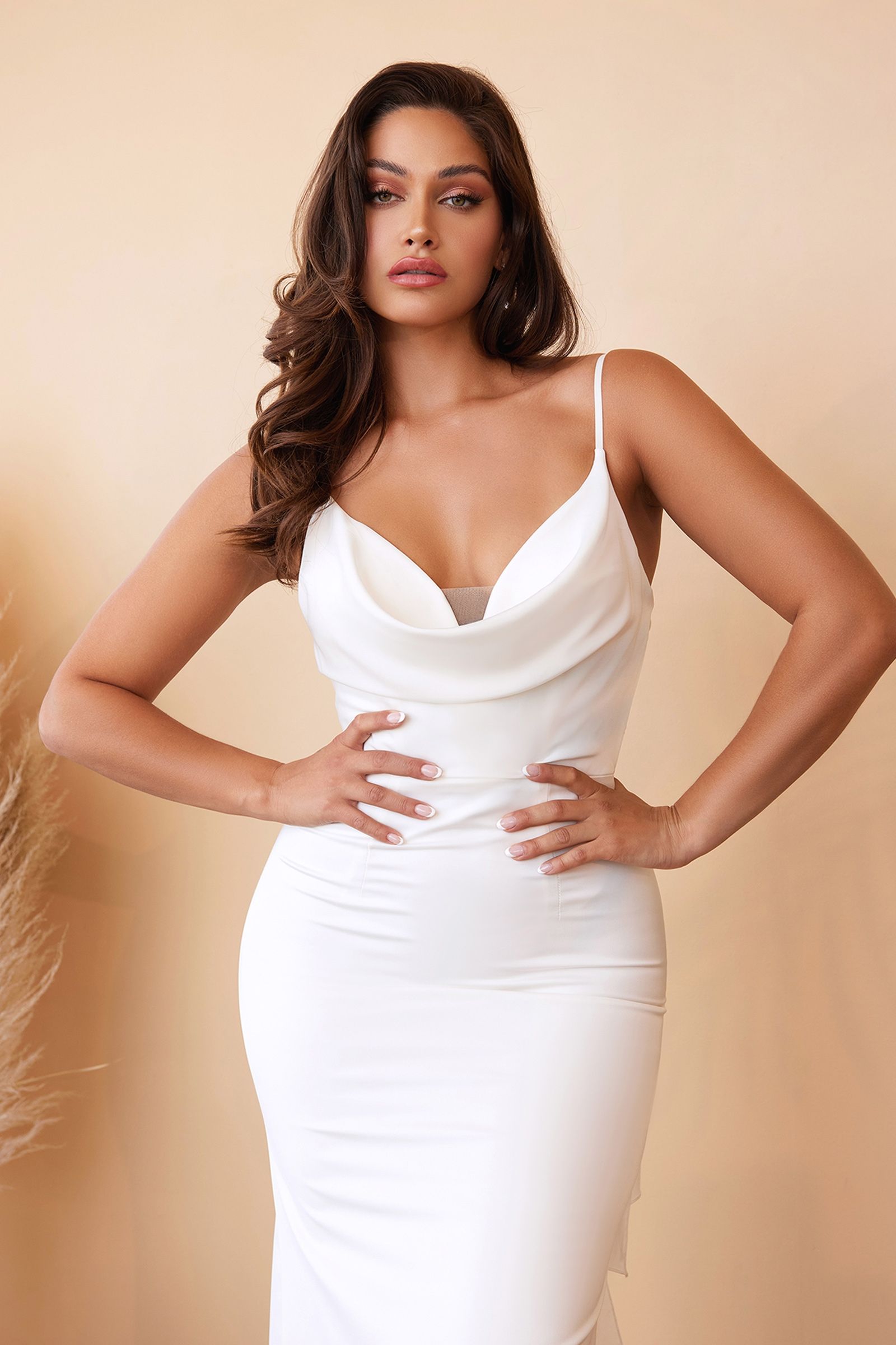 LA Draped Fitted Gown White