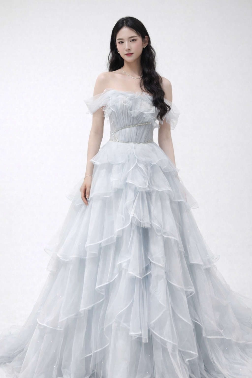 Aqua Diamond Layer Ball Gown Blue