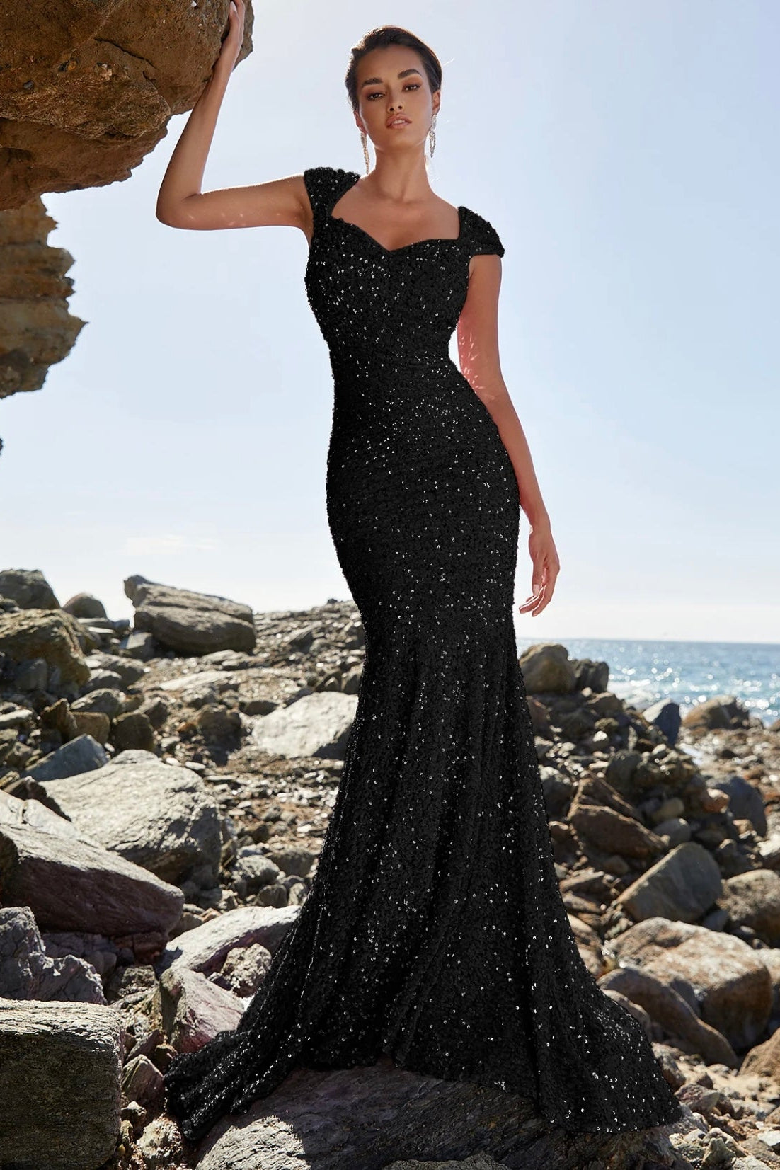 Georgia Sequin Off Shoulder Black