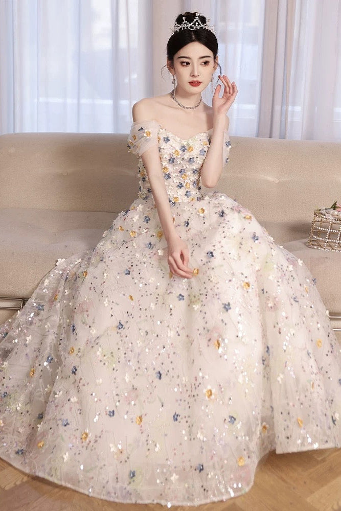 Adela Floral Gown White