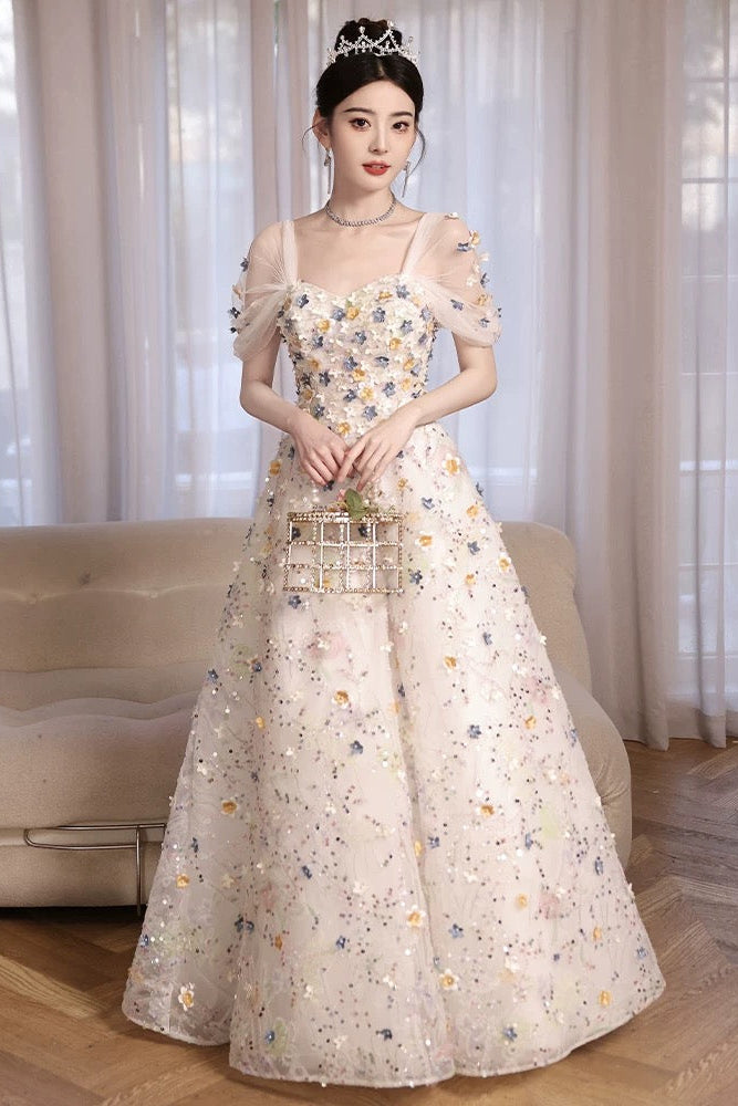 Adela Floral Gown White