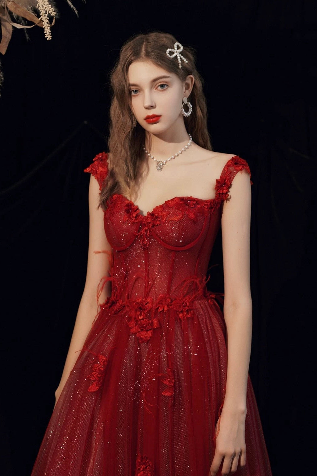 Rosie Sparkling Off Shoulder Red