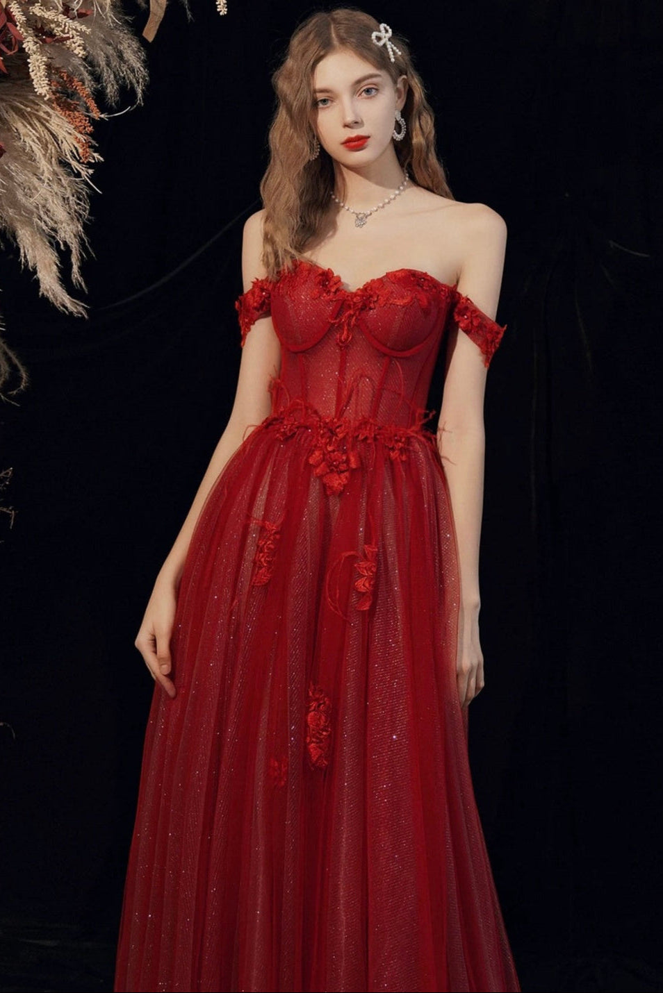 Rosie Sparkling Off Shoulder Red