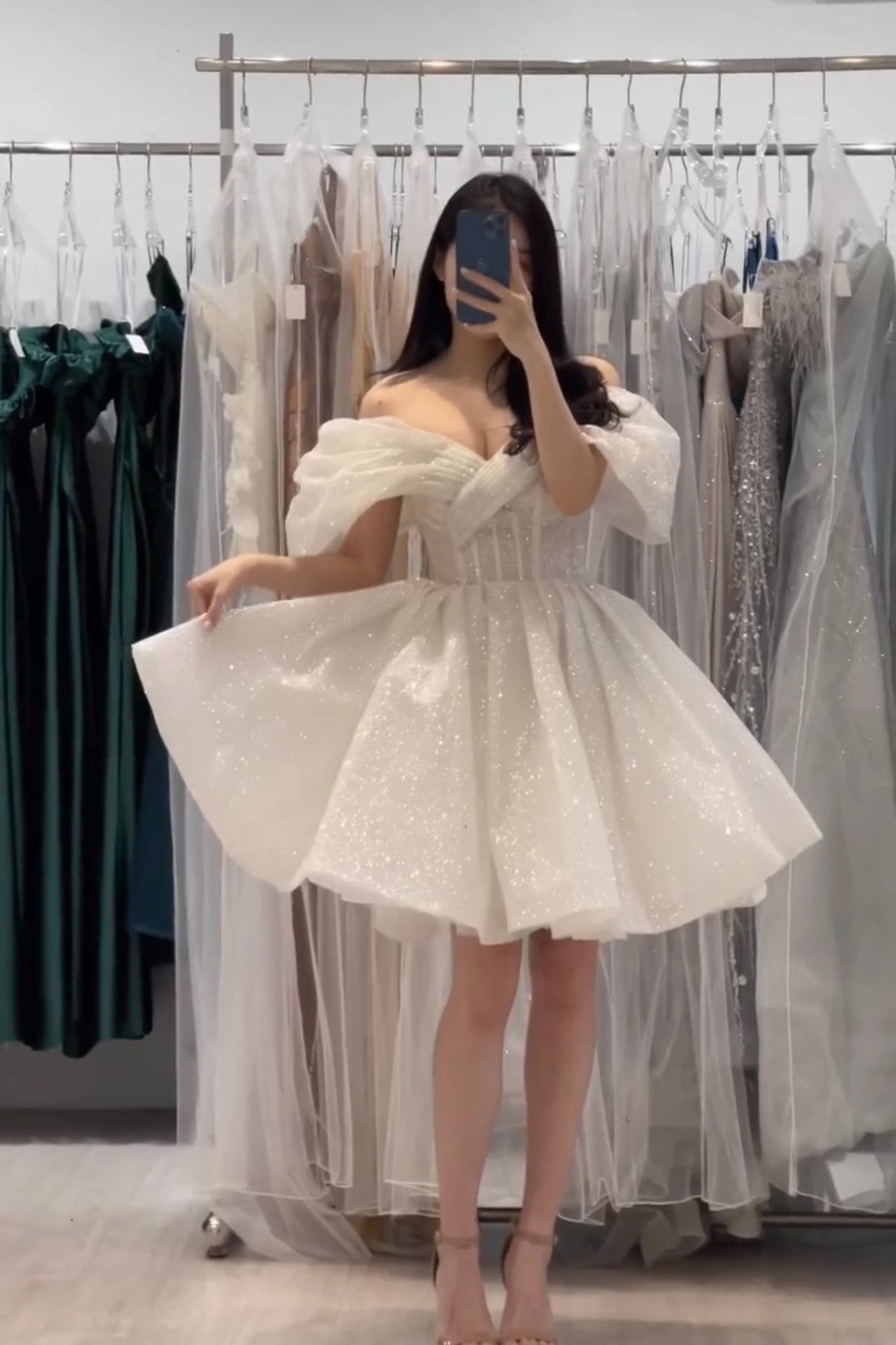 Jadore Puffy Off Shoulder Mini White