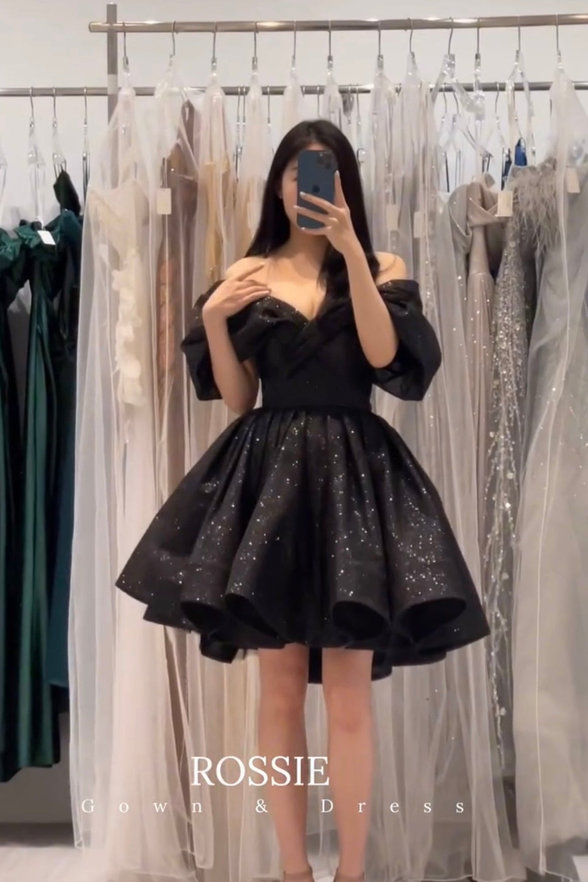 Jadore Puffy Off Shoulder Mini Black