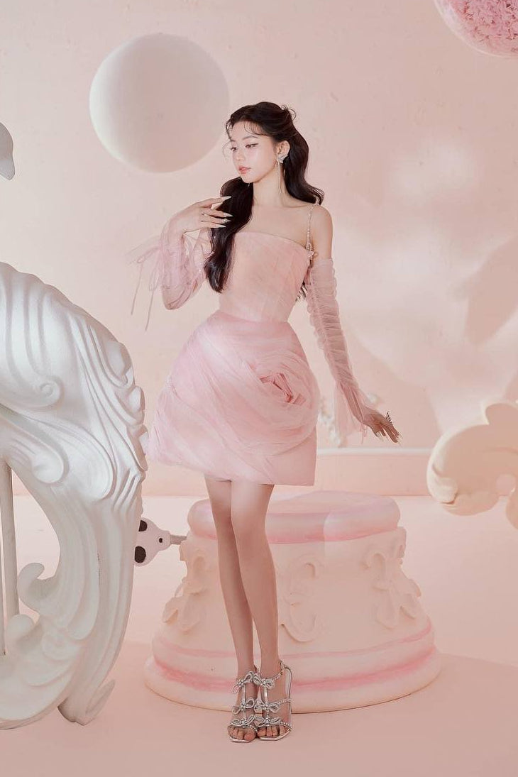V Enchanted Rose Mini Dress Pink