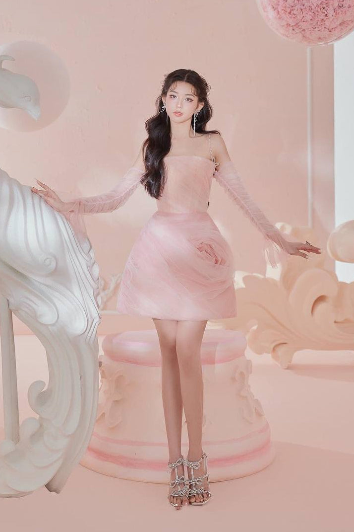 V Enchanted Rose Mini Dress Pink