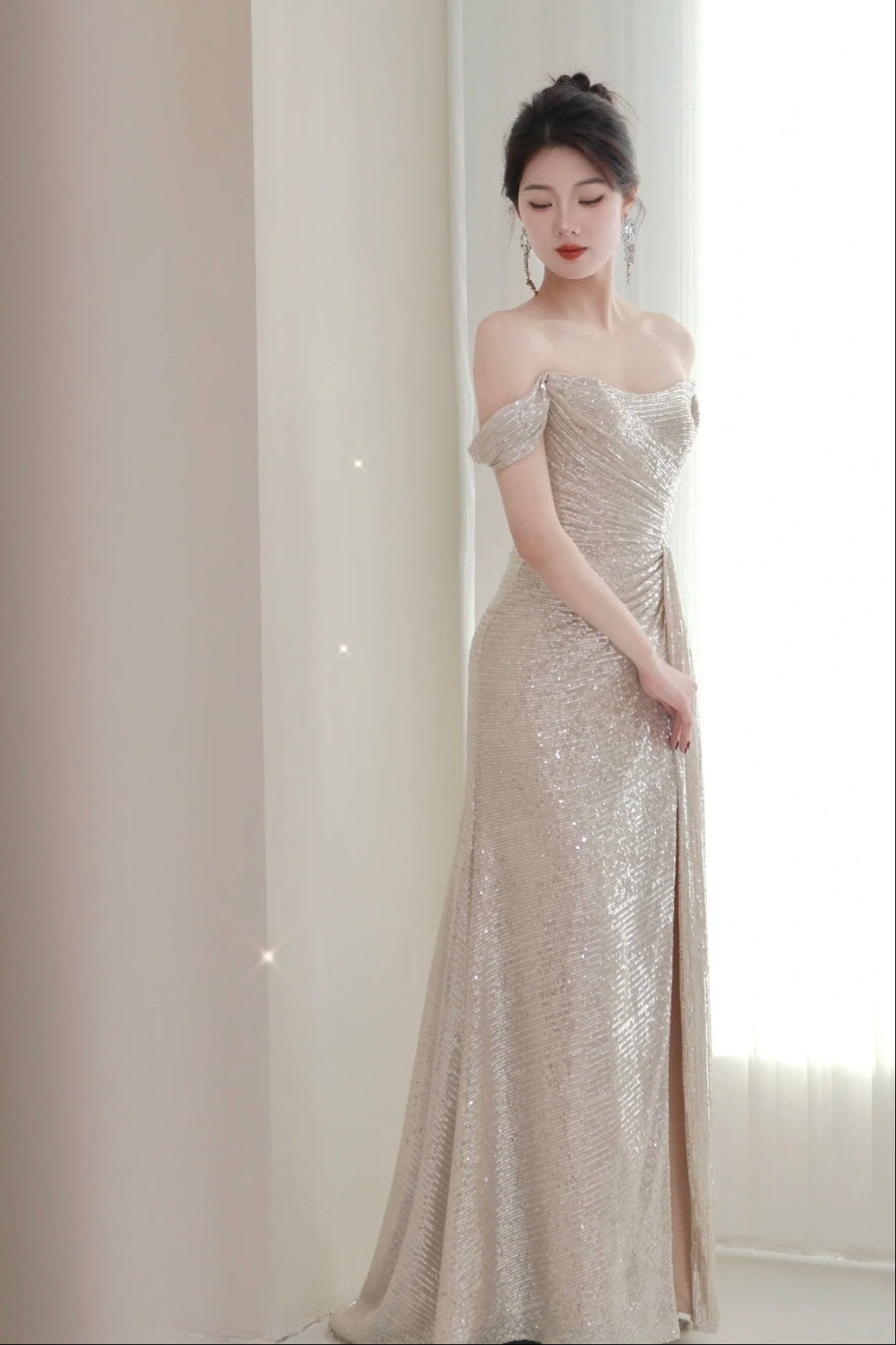 Caroline Sequin Gown Champagne