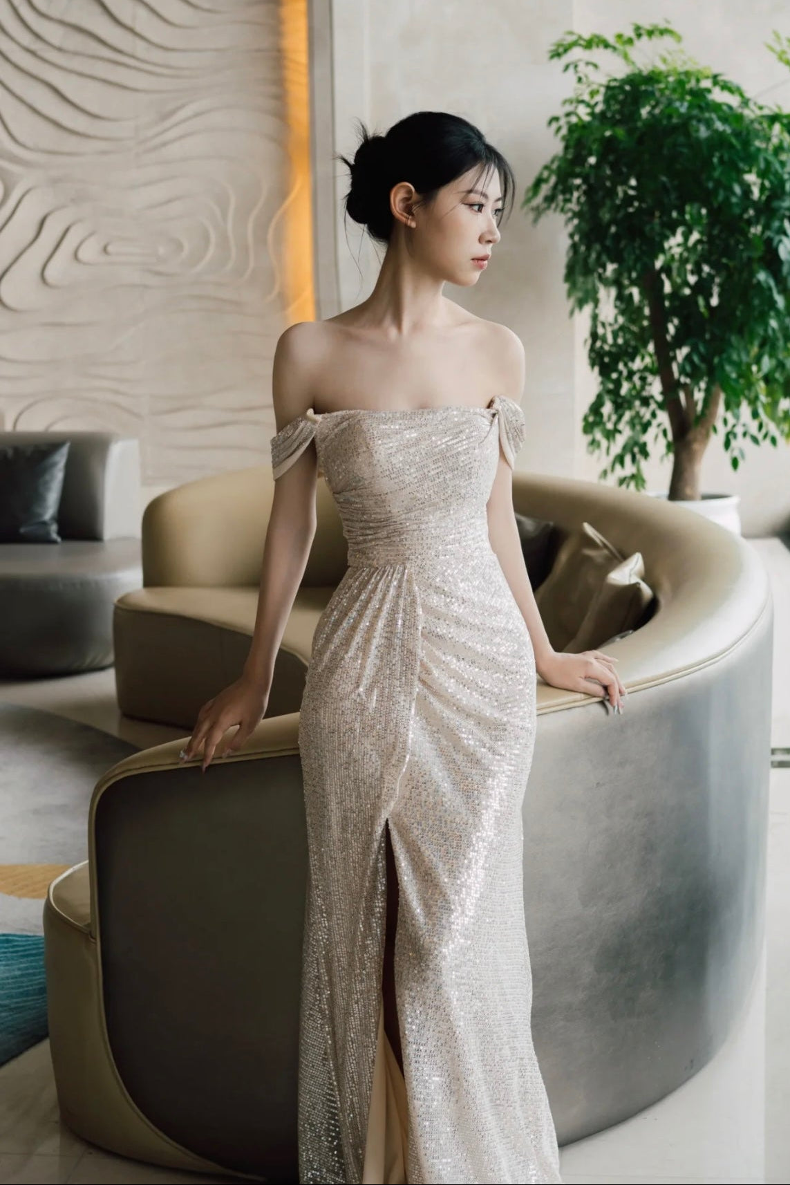 Caroline Sequin Gown Champagne