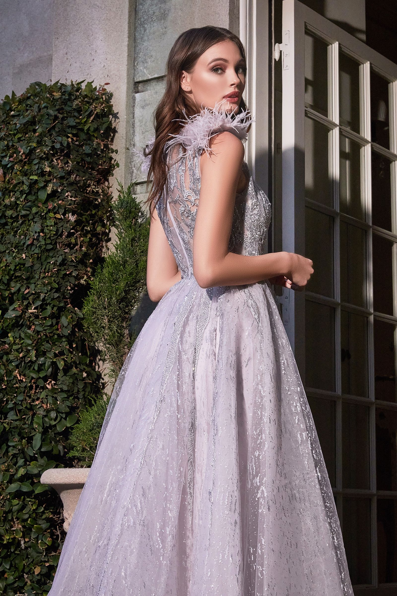 LA Ivy Feather Gown Silver-Purple