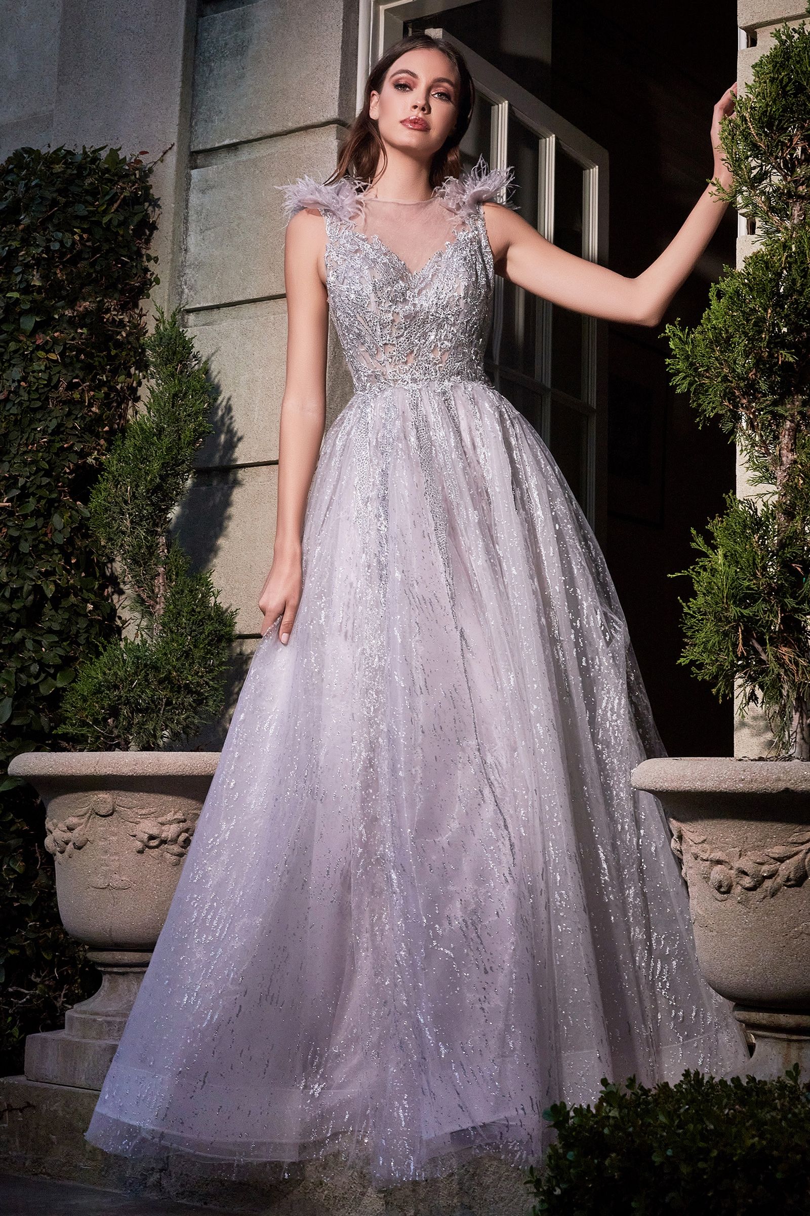 LA Ivy Feather Gown Silver-Purple