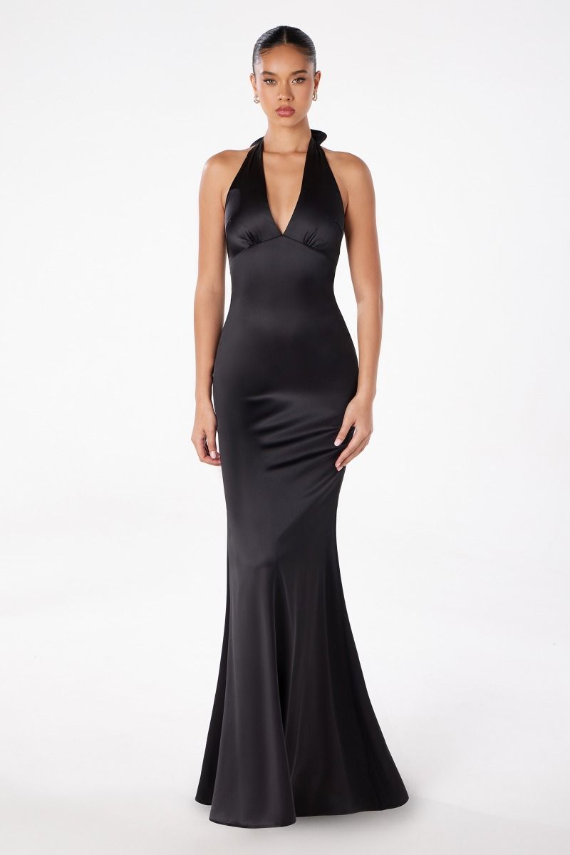 A201 V Neck Satin  Black