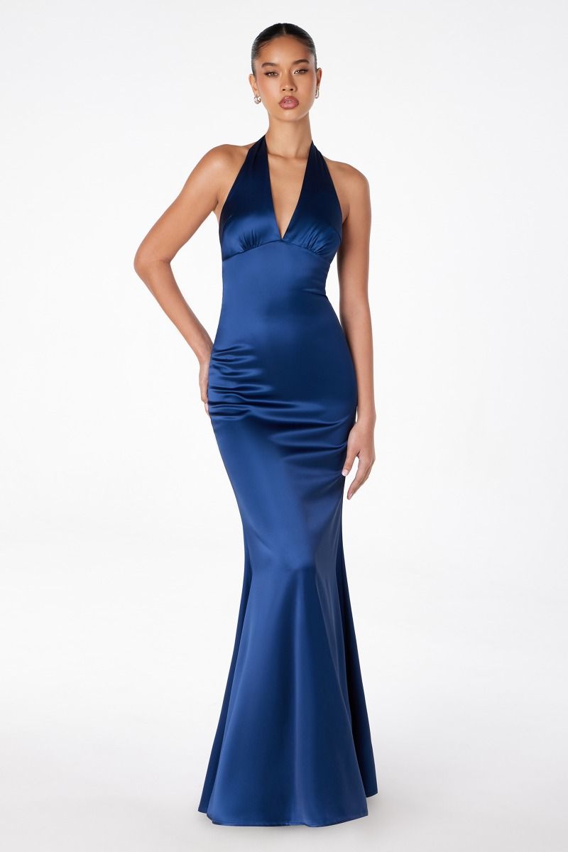 A201 V Neck Satin Navy