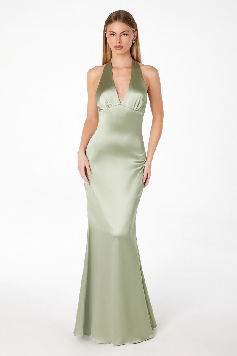A201 V Neck Satin Sage