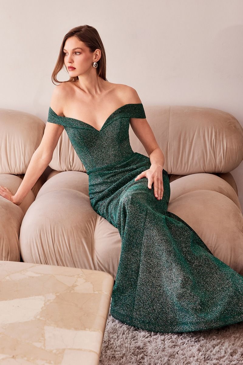 LA Gloria Mermaid Off Shoulder Emerald