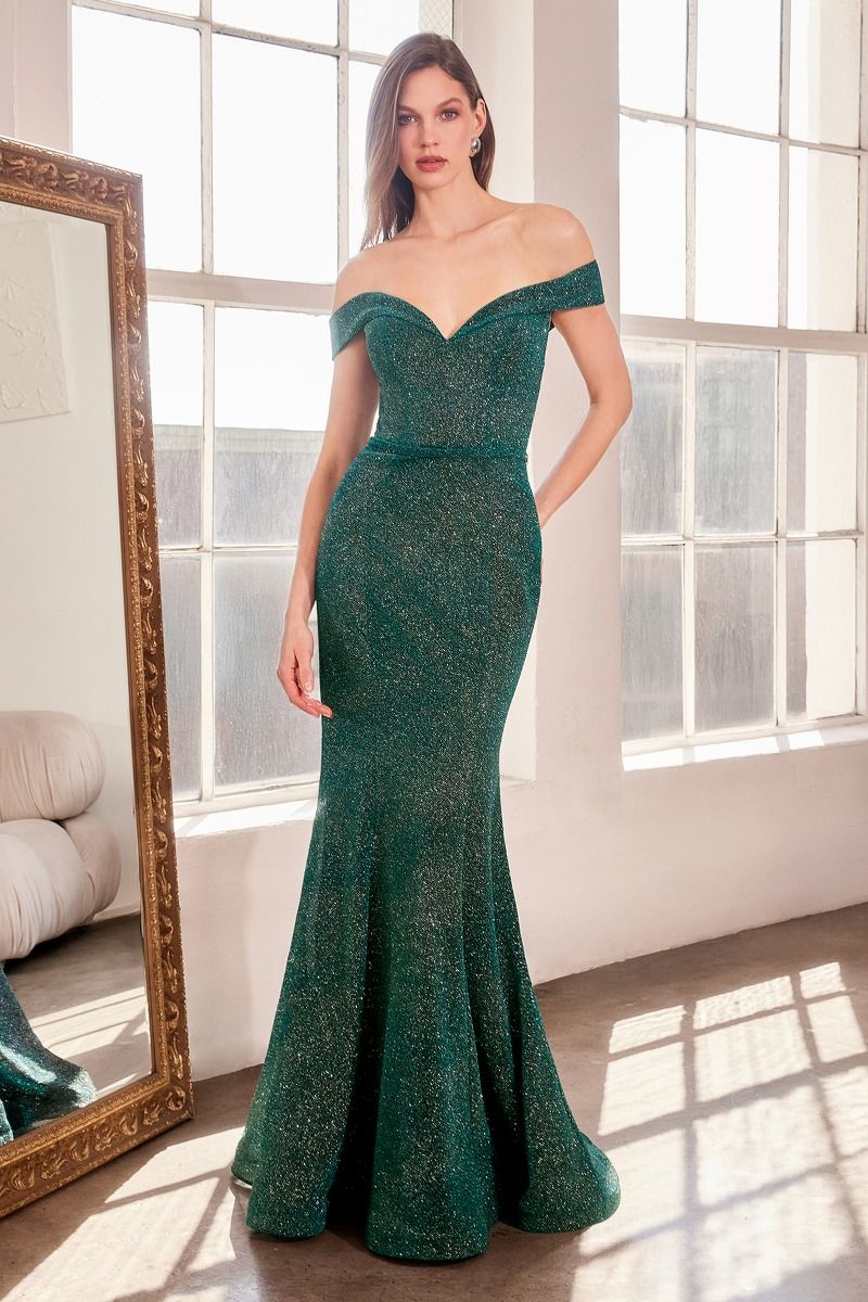 LA Gloria Mermaid Off Shoulder Emerald